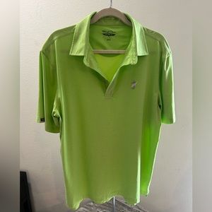 Mens Straight Down Golf Polo Shirt Sz. L Lime Green Club Logo*